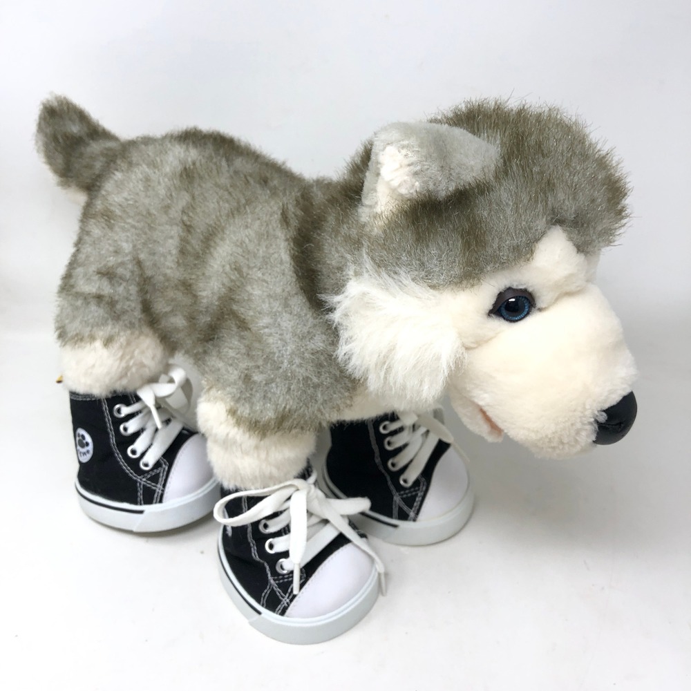 Build A Bear Husky Dog Plush Gray White Blue Eyes High Top Sneakers Vintage